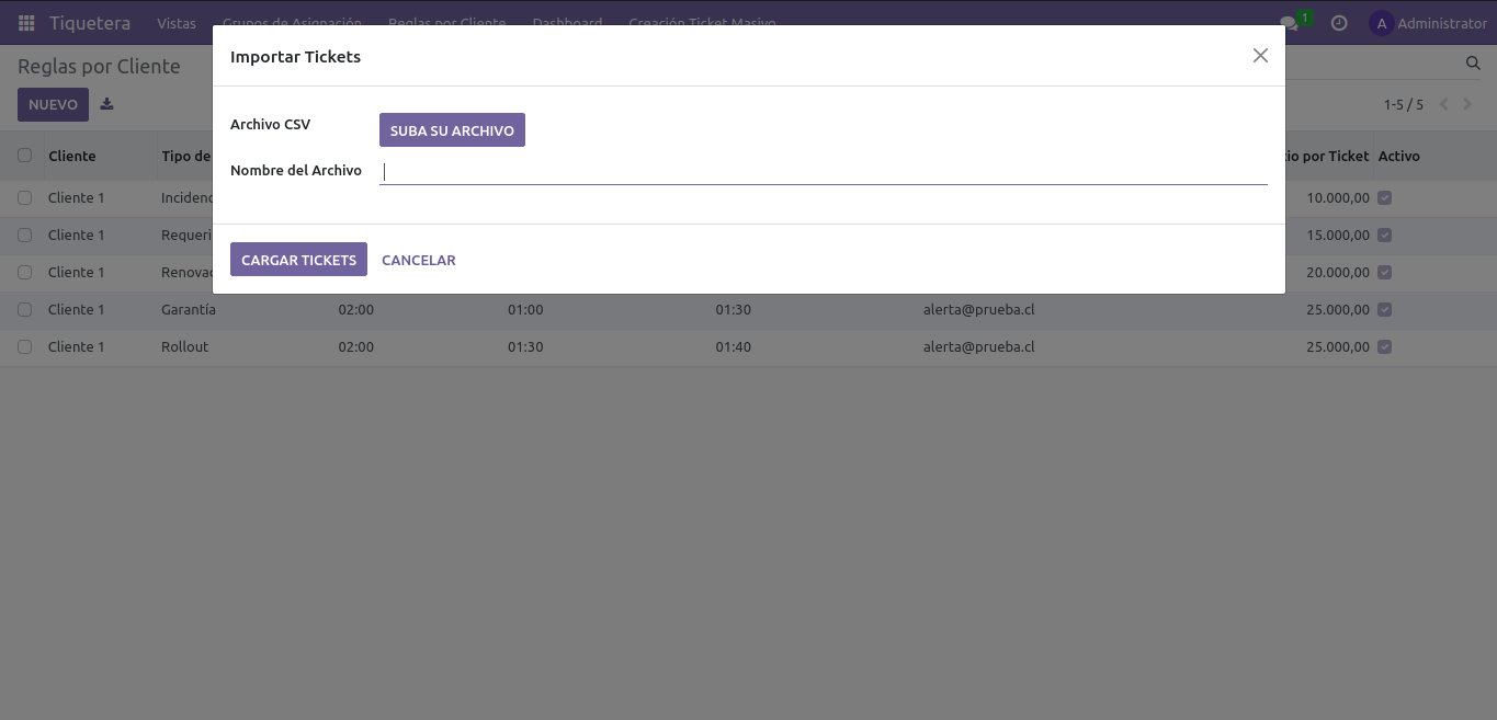 Ticket masivo